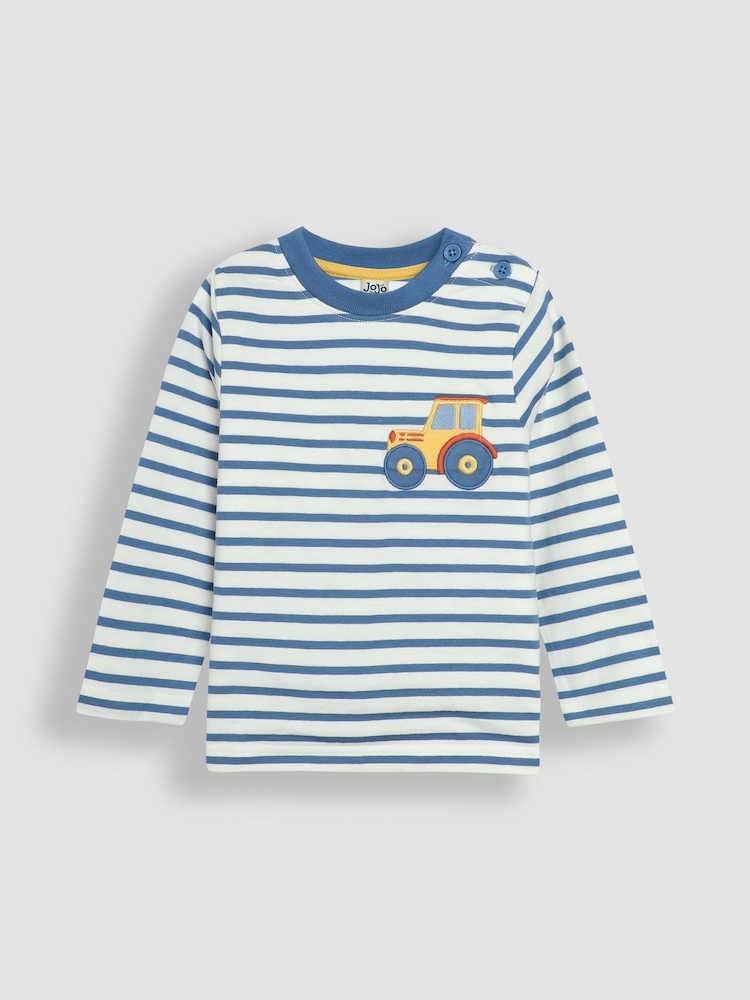 JoJo Maman Bébé Denim Blue Tractor Appliqué Pocket Top - Image 1 of 3 JoJo Maman Bébé Denim Blue Tractor Appliqué Pocket Top - Image 1 of 3