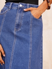 Friends Like These Dark Blue Seam Detail Flared Denim Skirt - Image 4 of 4