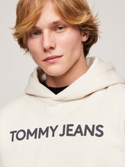 Tommy Jeans Cream Regular 100% Cotton Classic Logo Hoodie - Image 4 of 7