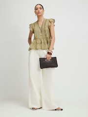 River Island Green Cotton Blend Beaded Ruffle Blouse - Image 3 of 4