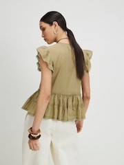 River Island Green Cotton Blend Beaded Ruffle Blouse - Image 4 of 4