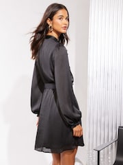 Friends Like These Black Long Sleeve Ruffle Satin Mini Dress - Image 4 of 4