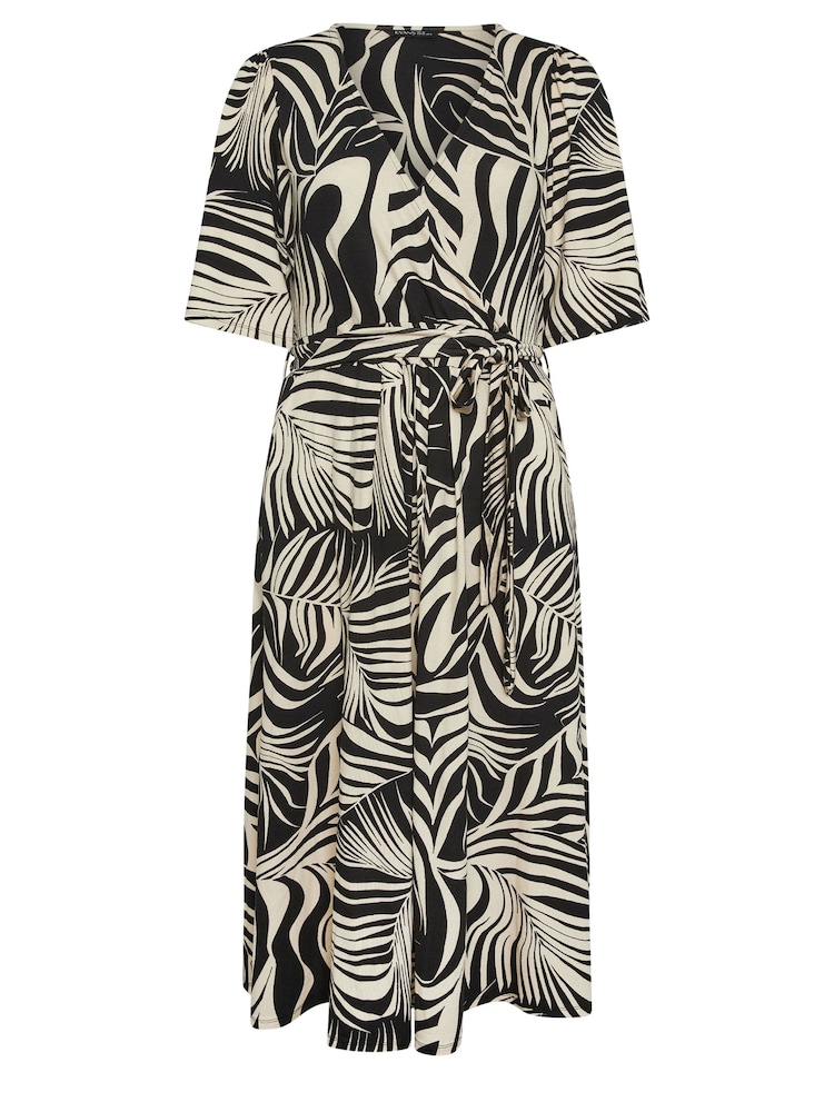 EVANS Curve Black Palm Print Wrap Midi Dress - Image 5 of 5
