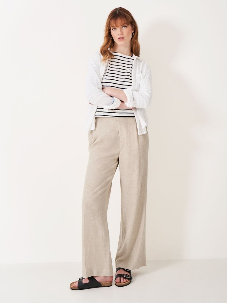 Crew Clothing Natural Linen Blend Wide Leg Trousers - Image 1 of 5