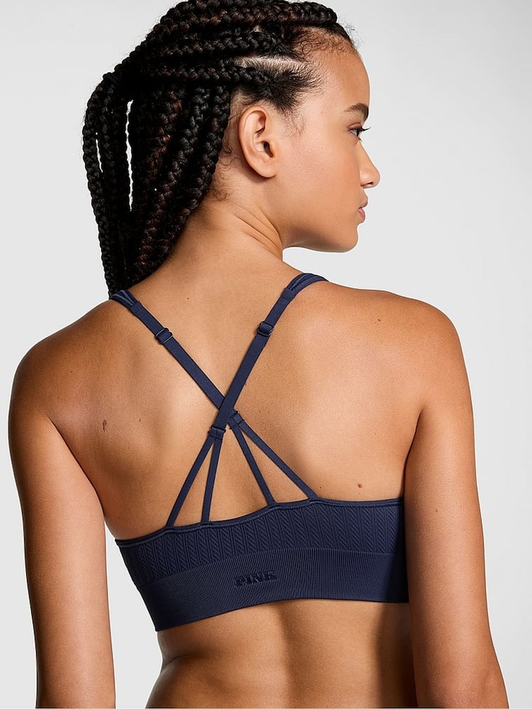 Victoria's Secret PINK Midnight Navy Blue Seamless Cable Knit Sports Bra - Image 2 of 3 Victoria's Secret PINK Midnight Navy Blue Seamless Cable Knit Sports Bra - Image 2 of 3