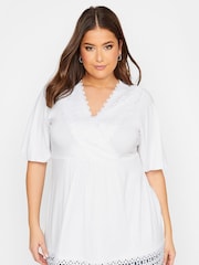 Yours Curve White Short Sleeve Crochet Trim Tunic - Image 1 of 4