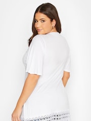 Yours Curve White Short Sleeve Crochet Trim Tunic - Image 3 of 4