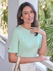 Pure Collection Green Button Sleeve Jersey Top - Image 3 of 3