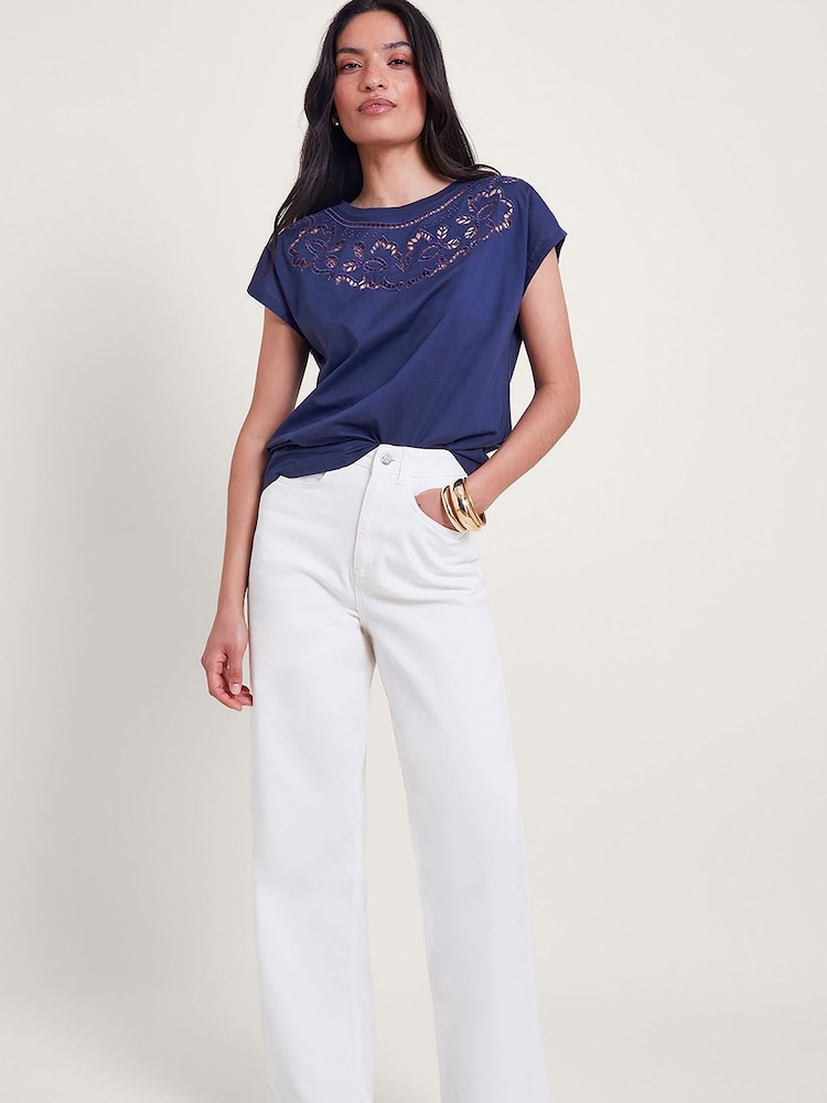 Синий - Monsoon Garcia Cutwork 100% Cotton T-Shirt - Изображение 2 из 4