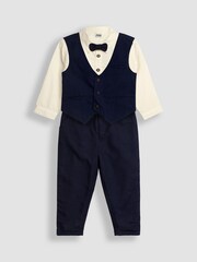 JoJo Maman Bébé Navy Houndstooth Waistcoat Shirt and Trousers Set - Image 1 of 9