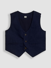 JoJo Maman Bébé Navy Houndstooth Waistcoat Shirt and Trousers Set - Image 4 of 9