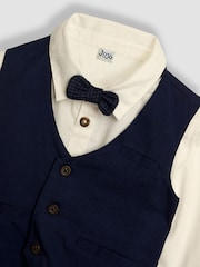 JoJo Maman Bébé Navy Houndstooth Waistcoat Shirt and Trousers Set - Image 9 of 9