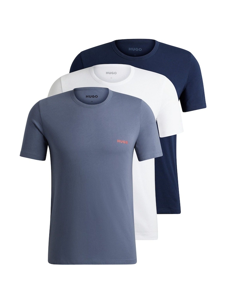 HUGO White Logo Print Cotton Underwear 100% Cotton T-Shirts 3 Pack - Image 1 of 5