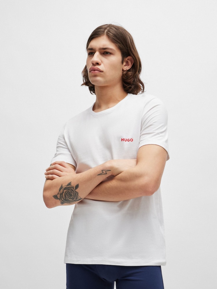 HUGO White Logo Print Cotton Underwear 100% Cotton T-Shirts 3 Pack - Image 2 of 5