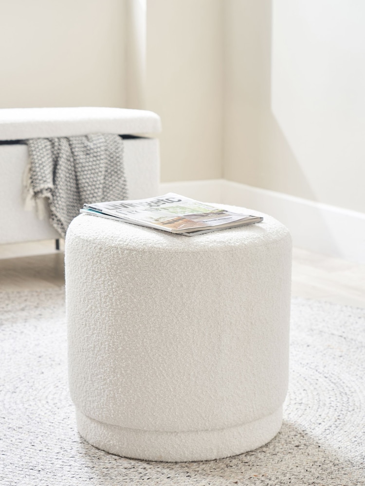 Pacific White Sassari Bouclé Cylinder Pouffe - Image 1 of 6