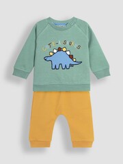 JoJo Maman Bébé Khaki Dinosaur Applique Sweatshirt & Jogger Set - Image 1 of 5