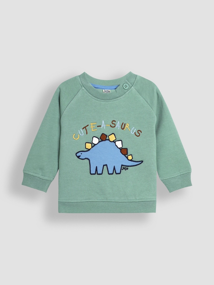 JoJo Maman Bébé Khaki Dinosaur Applique Sweatshirt & Jogger Set - Image 2 of 5