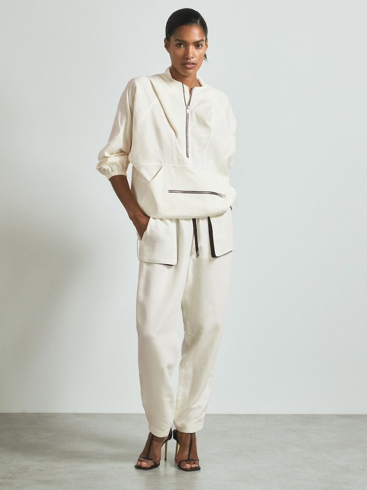 Reiss White Victoria Linen Blend Hooded Sports Jacket - Image 1 of 6