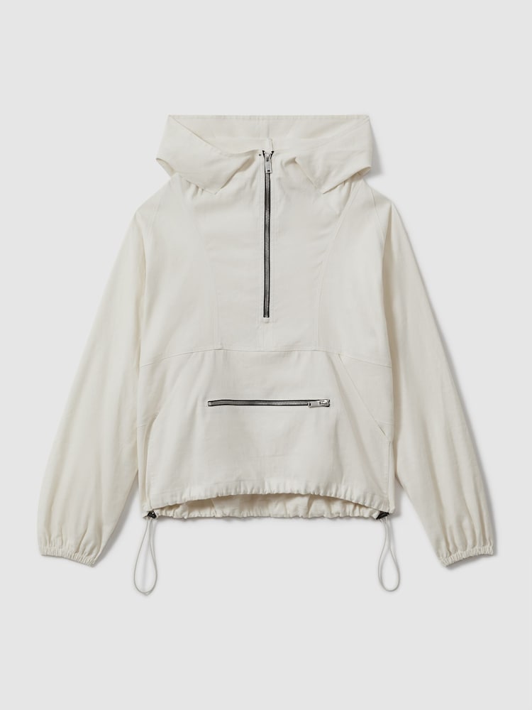 Reiss White Victoria Linen Blend Hooded Sports Jacket - Image 2 of 6