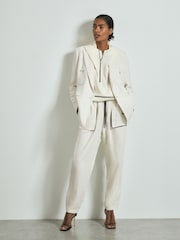 Reiss White Victoria Linen Blend Hooded Sports Jacket - Image 5 of 6