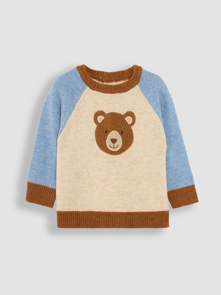 JoJo Maman Bébé Natural Bear Colour Block Lambswool Jumper - Image 1 of 6