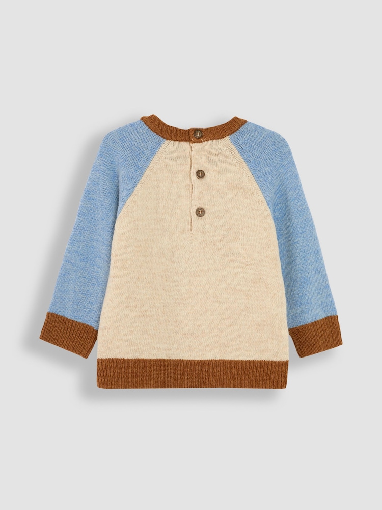 JoJo Maman Bébé Natural Bear Colour Block Lambswool Jumper - Image 2 of 6
