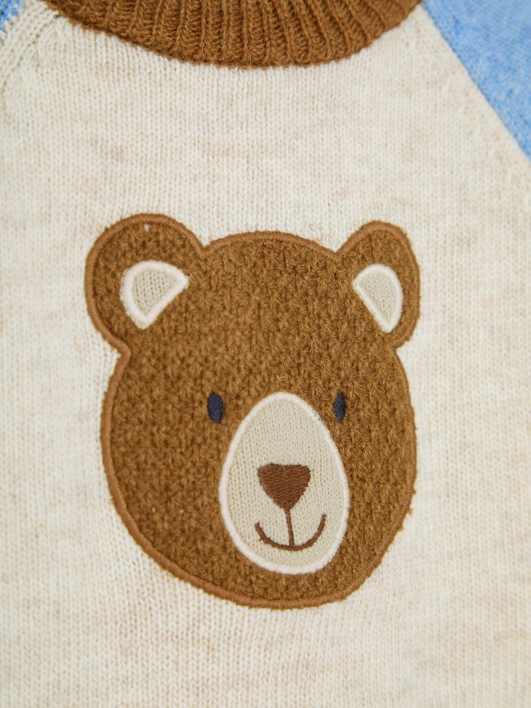 JoJo Maman Bébé Natural Bear Colour Block Lambswool Jumper - Image 4 of 6