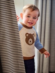 JoJo Maman Bébé Natural Bear Colour Block Lambswool Jumper - Image 5 of 6