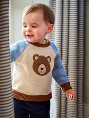 JoJo Maman Bébé Natural Bear Colour Block Lambswool Jumper - Image 6 of 6