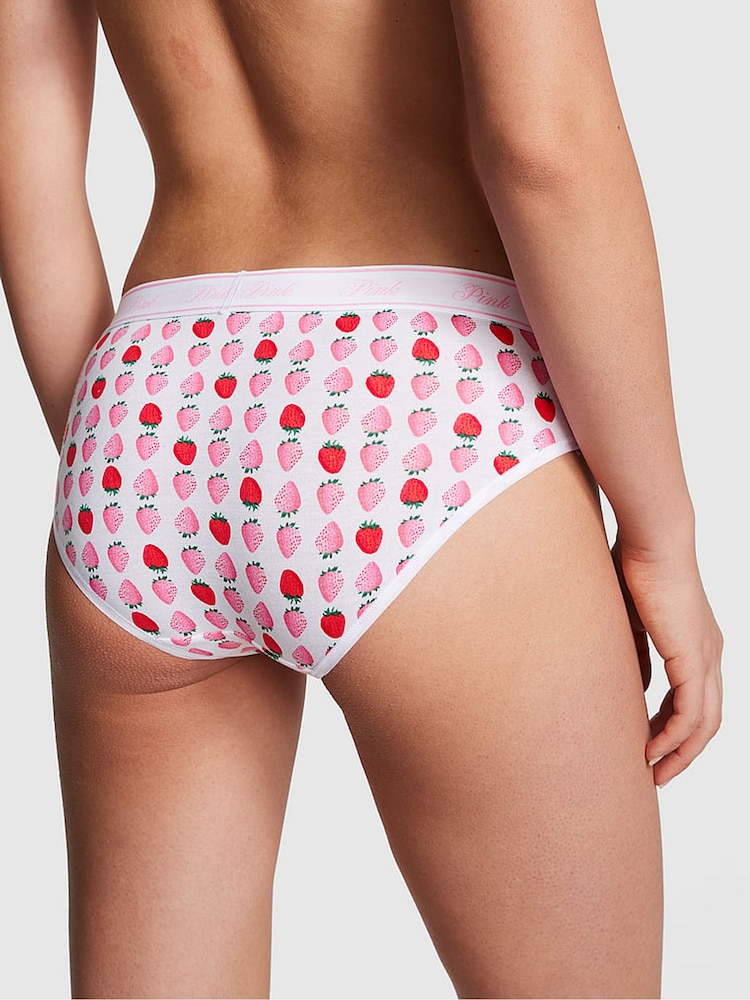 Victoria's Secret PINK Optic White Strawberry Print Cotton Logo Hipster Knickers - Image 2 of 3