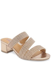 Pavers Gold Diamante Block Heel Strappy Sandals - Image 1 of 5