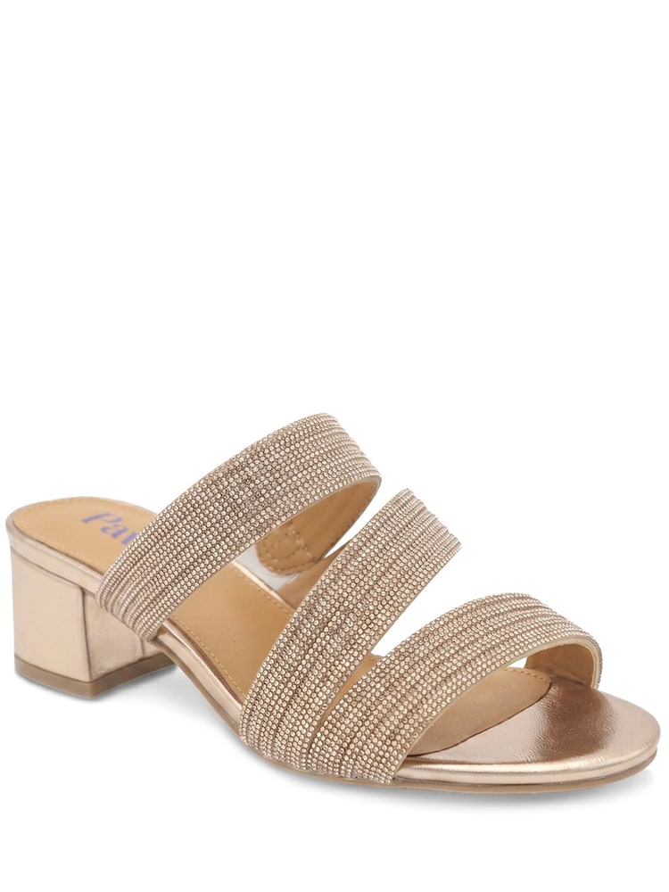 Pavers Gold Diamante Block Heel Strappy Sandals - Image 1 of 5