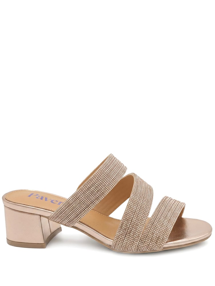 Pavers Gold Diamante Block Heel Strappy Sandals - Image 2 of 5