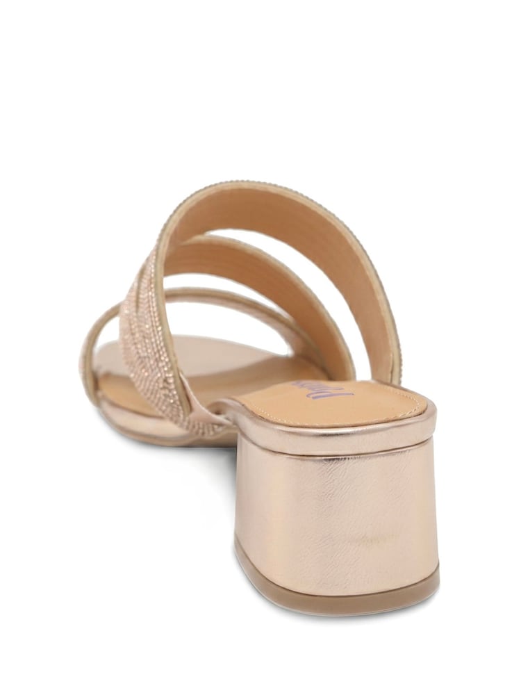 Pavers Gold Diamante Block Heel Strappy Sandals - Image 5 of 5