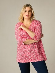 Live Unlimited Red Curve Sprig Print Cotton Slub Relaxed Tunic - Image 5 of 8