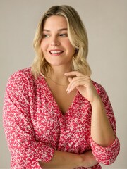 Live Unlimited Red Curve Sprig Print Cotton Slub Relaxed Tunic - Image 6 of 8