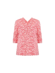 Live Unlimited Red Curve Sprig Print Cotton Slub Relaxed Tunic - Image 8 of 8