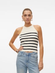 VERO MODA Cream Knitted Halter Neck Stripe Vest Top - Image 1 of 6