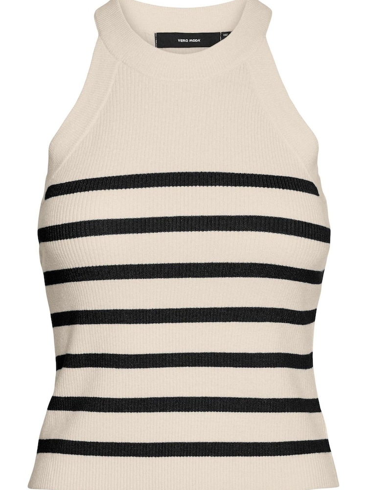 VERO MODA Cream Knitted Halter Neck Stripe Vest Top - Image 6 of 6