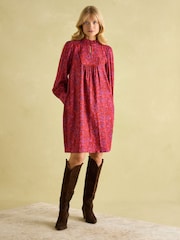 Joules Rosette Red Floral Printed Dress with Pie Crust Neck - Image 3 of 7