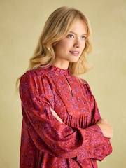 Joules Rosette Red Floral Printed Dress with Pie Crust Neck - Image 4 of 7