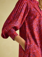 Joules Rosette Red Floral Printed Dress with Pie Crust Neck - Image 5 of 7