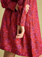 Joules Rosette Red Floral Printed Dress with Pie Crust Neck - Image 6 of 7