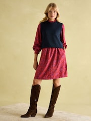Joules Rosette Red Floral Printed Dress with Pie Crust Neck - Image 7 of 7