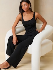 Lipsy Black Twist Front Square Neck Wide Leg Jumpsuit - Image 3 of 4
