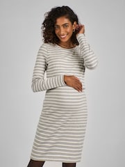 JoJo Maman Bébé Grey and Ecru Cream Ribbed Mini Maternity & Nursing Dress - Image 3 of 4