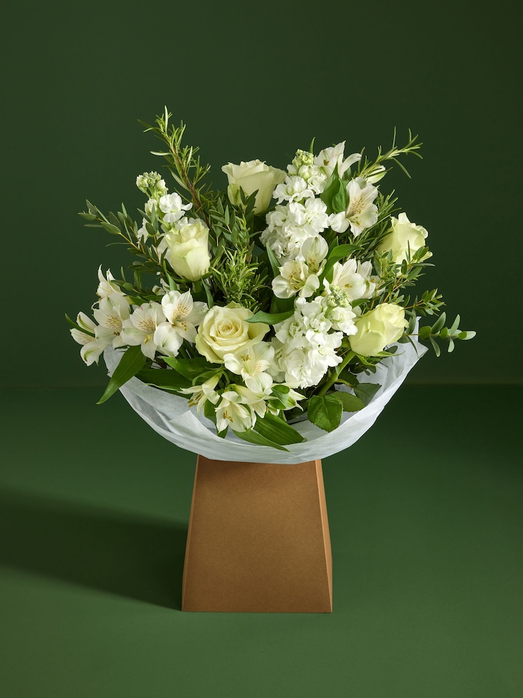 White Alstroemeria and Stocks Fresh Flower Bouquet in Gift Bag - Image 1 of 6