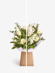 White Alstroemeria and Stocks Fresh Flower Bouquet in Gift Bag - Image 6 of 6