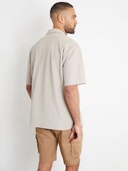 Threadbare Cream/ Brown Textured Revere Collar Short Sleeve Shirt - Image 2 of 4