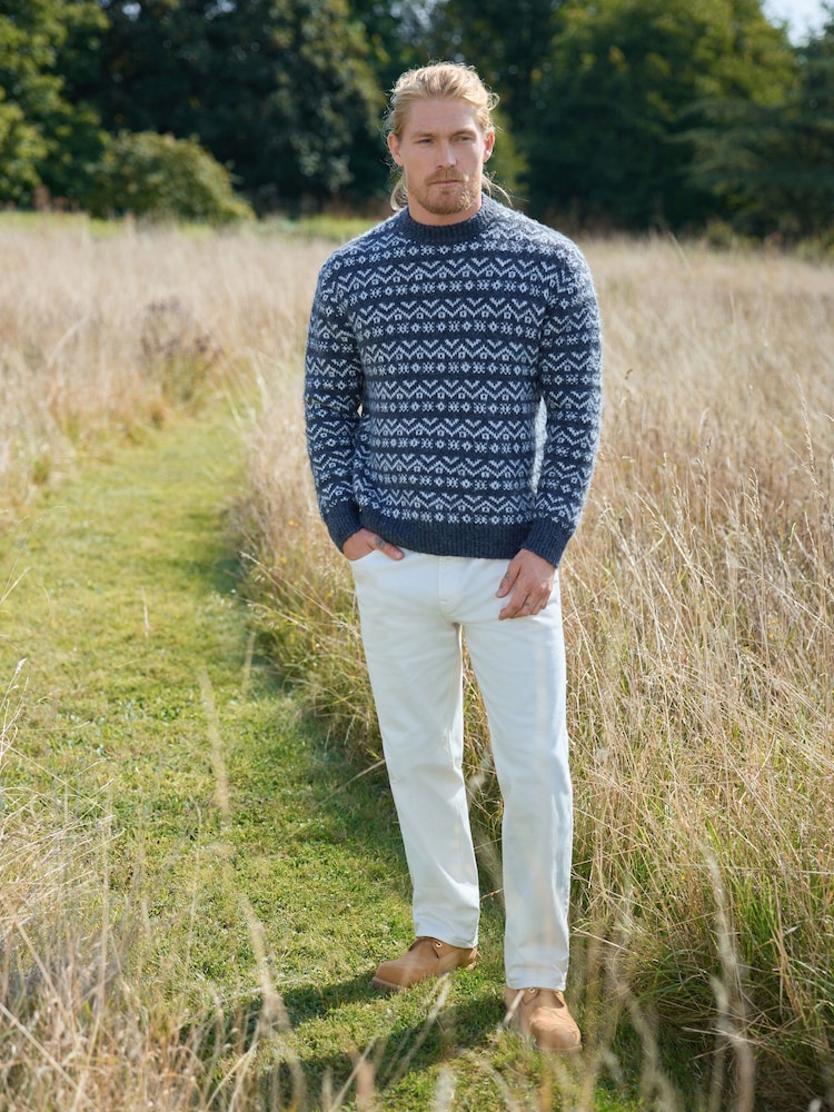 Charcoal Grey/White Relaxed Fit Brushed Crew Jumper - Image 2 of 7